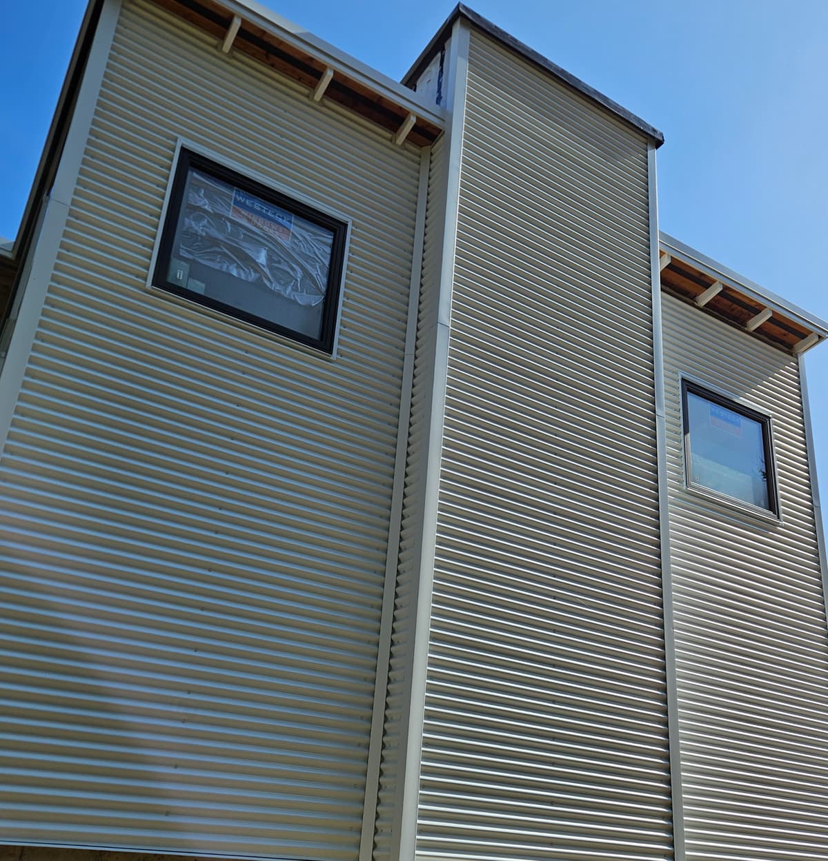 Corrugated metal siding detail on modern home