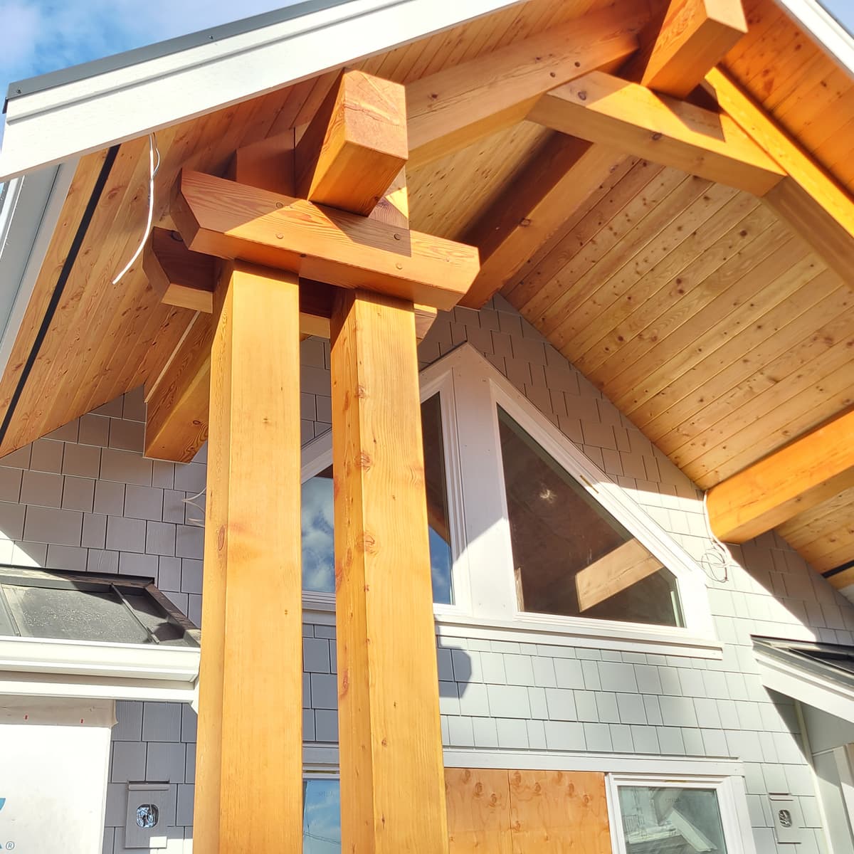 Cedar gable detail with timber beams